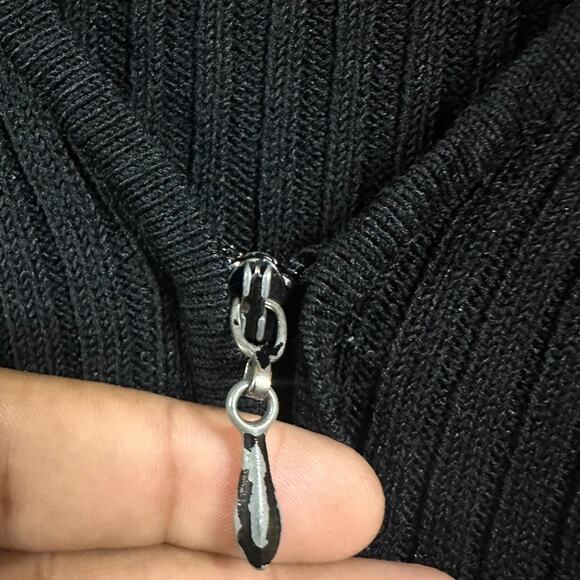 Rena Rowan Petite Large‎ Ribbed Knit Black Sweater Full Zip Holiday Retro Y2K - Picture 4 of 6